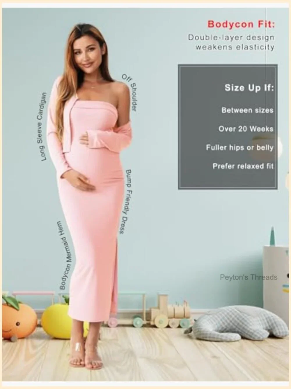 2 Piece Maternity Dress Cardigan Set, Strapless Bodycon Maxi Tube Dress, Baby